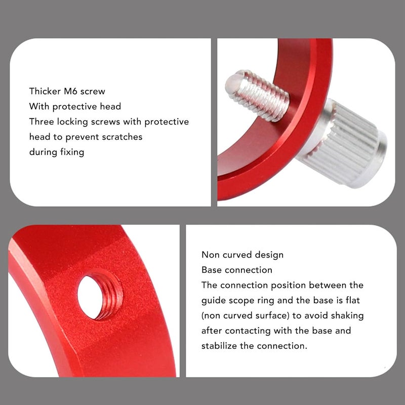 Yoidesu Adjustable Guiding Scope Ring, 50mm Finder Scope Ring Kit, Aluminum Alloy, Red, Telescope Accessory, 30-50mm Tube Diameter, Beginner, Astronomy Enthusiasts - Image 4